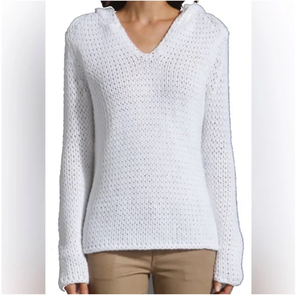 T Alexander Wang 100% Cotton Knit Hoodie Size M White V-Neck Sweater Chic